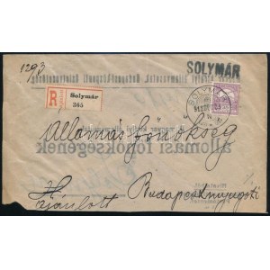 1912 Ajánlott levél SOLYMÁR vasúti bélyegzéssel / Registered cover with railway postmark