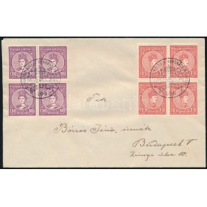 1916 Koronázás sor négyestömbökben alkalmi bélyegzéssel Budapest helyi FDC-n / Mi 188...