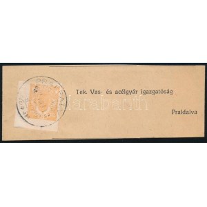 ~1917 Hírlapbélyeg teljes címszalagon / Newspaper stamp on complete wrapper PRAKFALVA