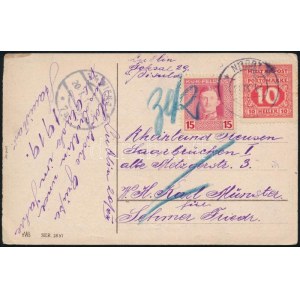 1918 Képeslap Bosznia Hercegovina portó és K. u. k. Feldpost bélyeggel Münsterbe ...