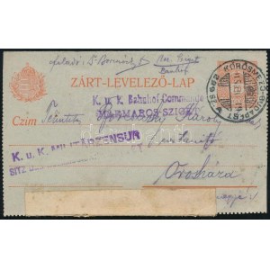 1915 Tábori zárt díjjegyes levelezőlap / Field PS-cover card K.u.k. Bahnhof Commando Marmaros-sziget + KÖRÖZMEZŐ...