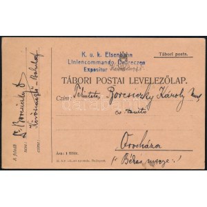 1915 Tábori posta levelezőlap / Field postcard K.u.k. Eisenbahn Liniencommando Debreczen Expositur Körösmező...