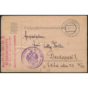 1916 Tábori posta levelezőlap / Field postcard Oberoffizial Hanskulla Rechnungsgruppe der k.u.k...