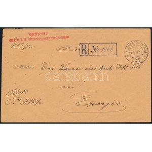 1917 Tábori posta ajánlott levél / Field post registered cover Gericht des k.u.k. 10...