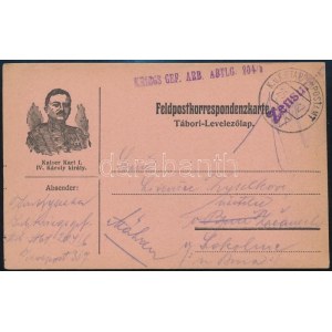 1917 Tábori posta levelezőlap / Field postcard KRIEGS GEF. ARB. ABTLG. 204/b + EP 357