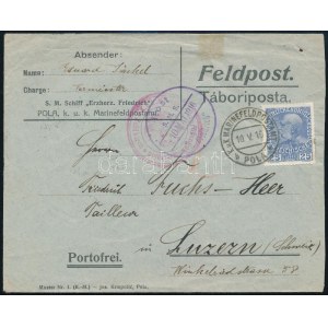 1916 Tábori posta levél / Field post cover S.M.S. Erzherz Friedrich