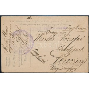 1919 Hadifogoly levelezőlap Szicíliából Perecsenybe (Kárpátalja), cenzúrázva ...