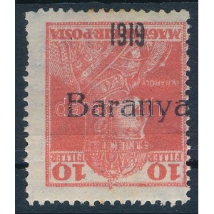 Baranya I. 1919 Károly 10f fordított felülnyomással / Mi 35 with inverted overprint. Signed...