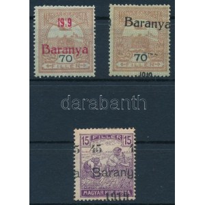 Baranya I. 1919 3 klf bélyeg felülnyomat eltérésekkel. Signed: Bodor