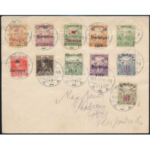1920 Pécs helyi levél 11 db bélyeggel vegyesen bérmentesítve / Local cover with mixed franking. Signed...