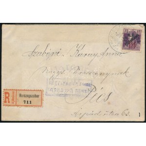 1920 Ajánlott levél Baranya II. 150f/15 bérmentesítéssel Herczegszabárról Pécsre / Registered cover. Signed...