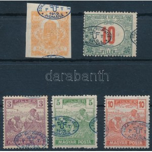 Debrecen I. 1919 5 db bélyeg elcsúszott felülnyomással / 5 stamps with shifted overprint. Signed...