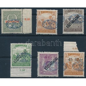 Debrecen I. 1919 6 db bélyeg elcsúszott felülnyomással / 6 stamps with shifted overprint. Signed...
