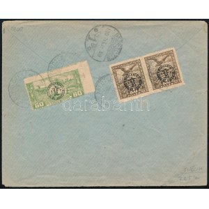 1920 Debrecen helyi ajánlott levél 3 bélyeges bérmentesítéssel, román cenzúrával / Registered censored local cover...