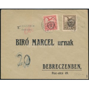 1920 Helyi levél Debrecen II. bélyegekkel bérmentesítve, cenzúrázva / Censored local cover. Signed...