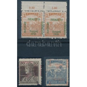 Szeged 1919 4 db bélyeg elcsúszott felülnyomással / shifted overprint. Signed: Bodor