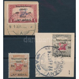 Nyugat-Magyarország II. 1921 3 klf bélyeg (24.000) / 3 different stamps. Signed: Bodor