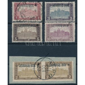 Nyugat-Magyarország III. 1921 5 db bélyeg Posta szó után pont lemezhibával / 5 stamps with plate variety. Signed...