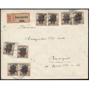 1920 Ajánlott levél Balassagyarmatról Budapestre 8 db Búzakalász 20f bérmentesítéssel ...