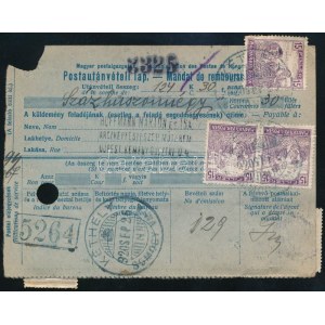 1920 Postautánvételi lap 12 bélyeges bérmentesítéssel / Money order with 12 stamps KÉTHELY