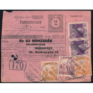 1920 Postautalvány 5 bélyeges bérmentesítéssel / Money order with 5 stamps NAGYKÖRÖS