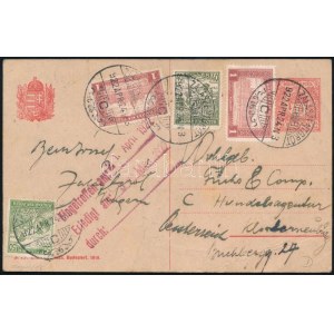 1922 10f díjjegyes levelezőlap 4 bélyeges kiegészítéssel Ausztriába ZALASZENTGRÓT (hajtott, törések) / PS...