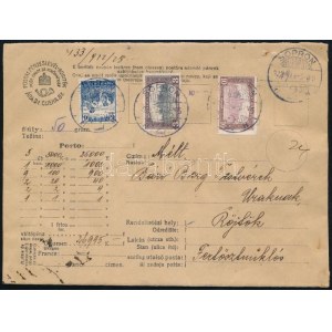 1922 Pénzeslevél 19K bérmentesítéssel / Insured cover with 19K franking