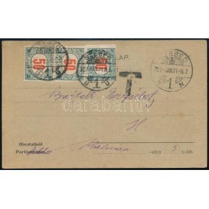 1922 Szeged helyi portós levelezőlap / Local postcard with postage due