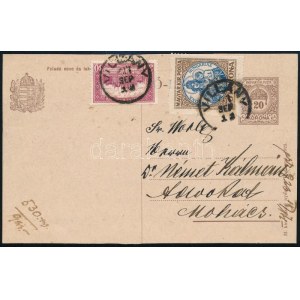 1923 Díjjegyes levelezőlap rajta Koronás Madonna kiegészítés / PS-card with additional franking VILLÁNY ...
