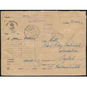1924 Pénzeslevél készpénzes bérmentesítéssel / Insured cover with handwritten franking