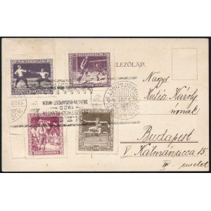 1925 Sport sor 4 értéke képeslapon / Postcard M.E.SZ. NEMZETKÖZI REGATTA 1925 BERLIN-BUDAPEST-WIEN...