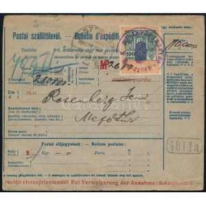 1926 Postai szállítólevél okmánybélyeggel / Parcel card with fiscal stamp