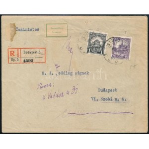 1928 Budapest helyi ajánlott levél, Ismeretlen ragjeggyel visszaküldve / Registered local cover...