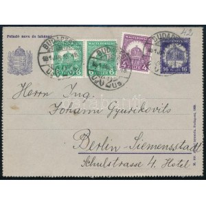 1931 Zárt levelezőlap 3 bélyeges kiegészítéssel Berlinbe / PS...