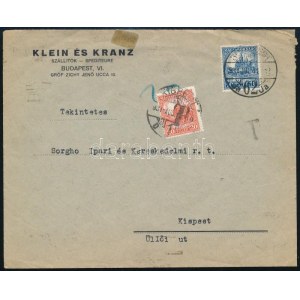 1931 Budapest helyi levél 20f szükségportóval / Local cover with auxiliary postage due