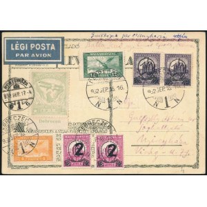 1932 Légi képeslap levélzáróval / Airmail postcard with label
