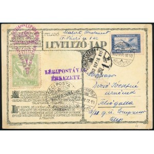 1932 Légi levelezőlap Giustizia per L'Ungheria levélzáróval / Airmail postcard with label