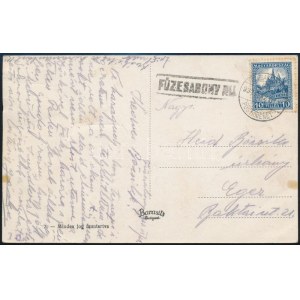 1932 Képeslap FÜZESABONY-EGER vasúti mozgóposta bélyegzéssel / Postcard with railway postmark