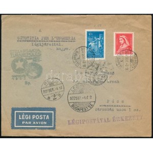 1932 Légi levél / Airmail cover STELLA DI SAVOIA TÚRAREPÜLÉS BUDAPEST-PÉCS-KAPOSVÁR