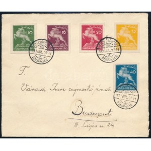 1933 Postai ismertetőből kivágott Cserkész sor levélen / 5 stamps from postal brochure on cover PILISVÖRÖSVÁR ...