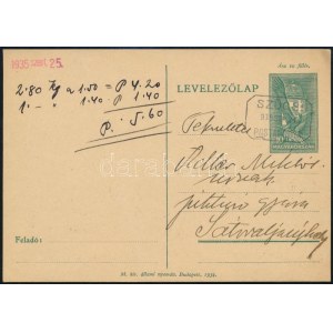 1935 Levelezőlap SZŰCS postaügynökségi bélyegzéssel / Postcard with postal agency postmark