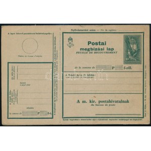 1935 10f díjjegyes postai megbízási lap, használatlan / Unused PS-postal mandat