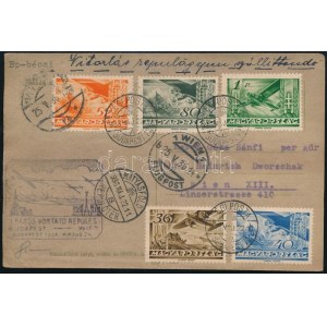 1936 Légi levelezőlap 5 db Repülő bélyeggel Bécsbe / Airmail postcard to Vienna