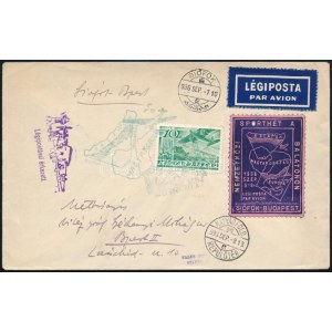 1936 Légi levél Nemzetközi Sporthét a Balatonon levélzáróval és alkalmi bélyegzésekkel ...