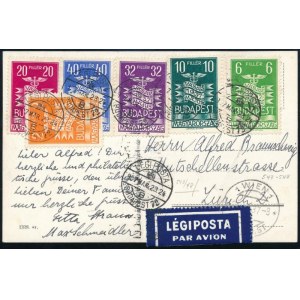 1937 Vásár sor légi képeslapon Svájcba / Airmail postcard to Switzerland