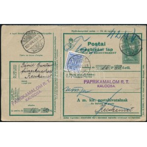 1937 Postai megbízási lap 10f portóval, Nem fogadta el ragjeggyel ...
