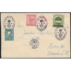 1938 Magyar-csehszlovák vegyes bérmentesítés levélen LOSONC VISSZATÉRT bélyegzéssel / Hungarian...