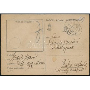 1939 Tábori posta levelezőlap a kárpátaljai hadműveletek idejéből téves dátum beállítással, március helyett január ...