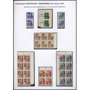 Rimaszombat 1945 32 db bélyeg kiállítási lapon, közte összefüggések (29.600) Signed: Bodor