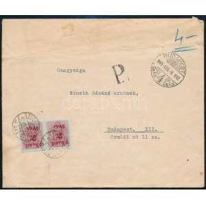 1945 (2. díjszabás) Portós helyi levél / Local cover with postage due